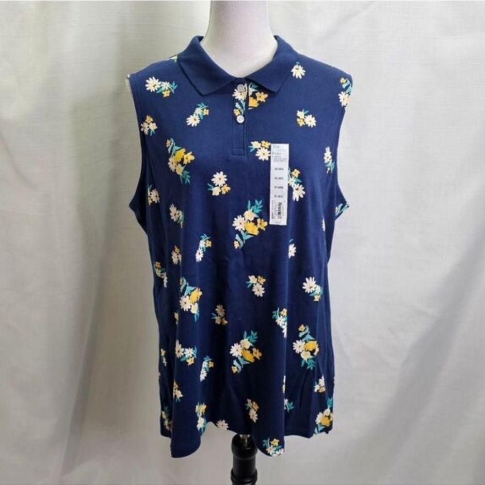Croft & Barrow Navy Blue Floral Sleeveless Classic Polo Size XXL